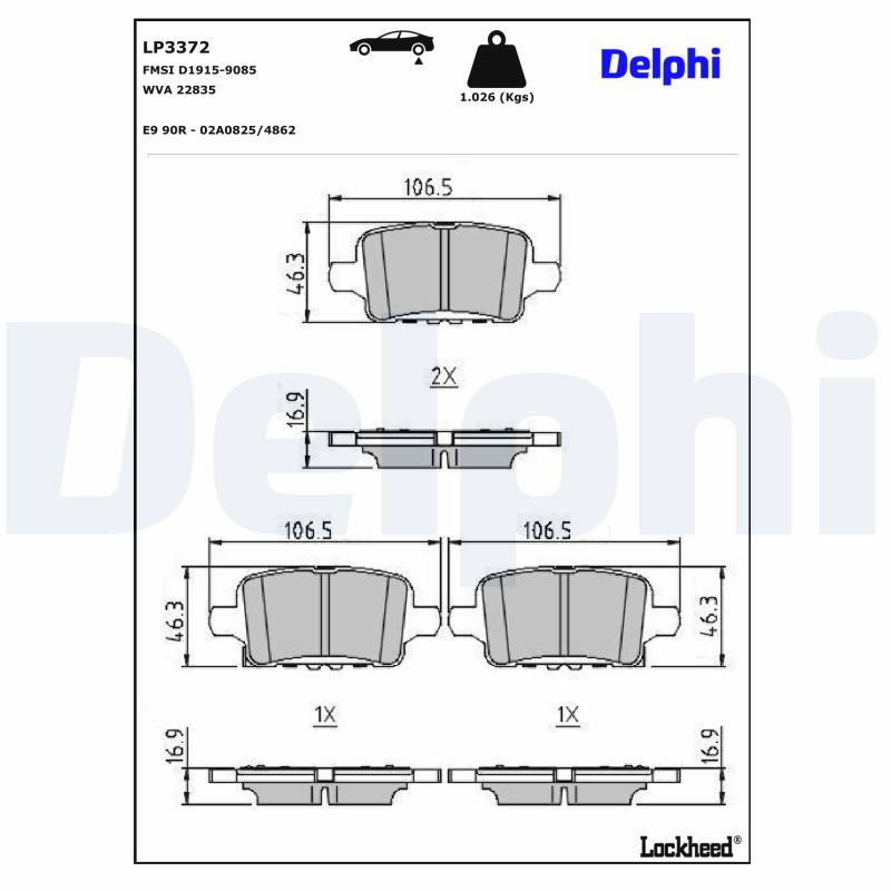 LP3372 DELPHI Kit pastiglie freno, Freno a disco 