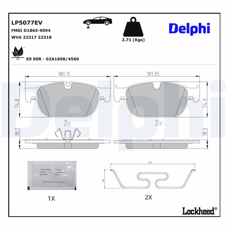 LP5077EV DELPHI Kit pastiglie freno, Freno a disco 