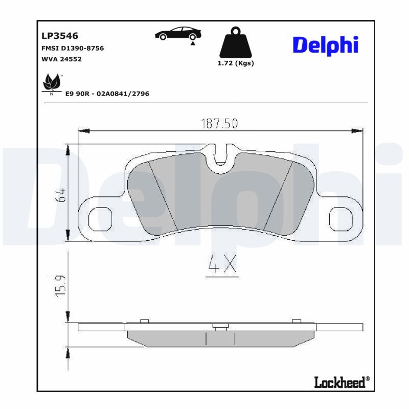 LP3546 DELPHI Kit pastiglie freno, Freno a disco 