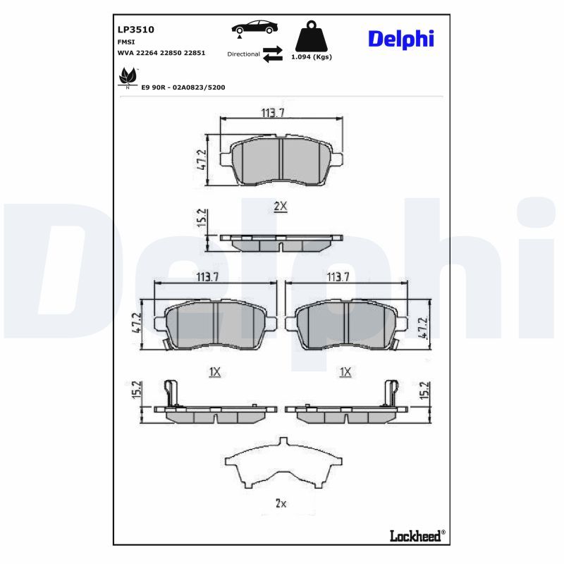 LP3510 DELPHI Kit pastiglie freno, Freno a disco 