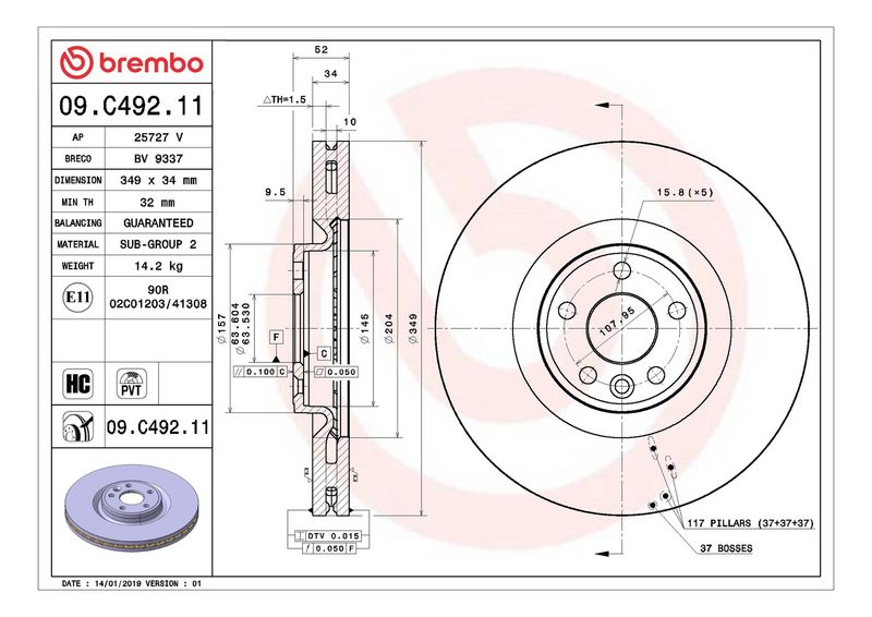 09.C492.11 BREMBO Disco freno 
