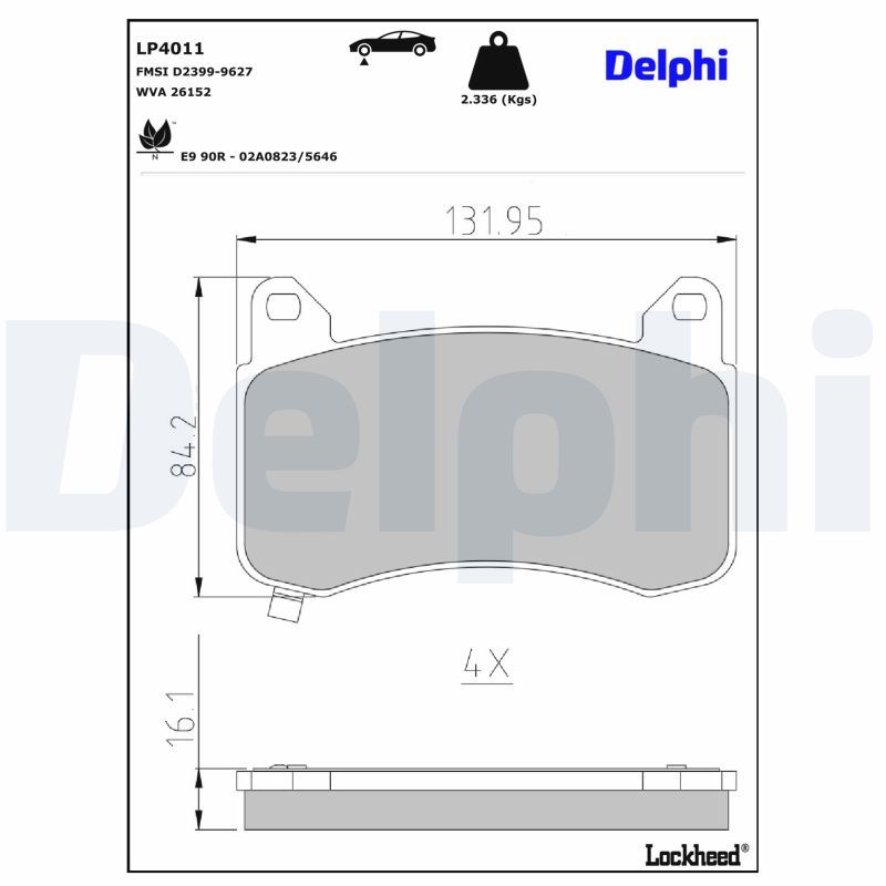 LP4011 DELPHI Kit pastiglie freno, Freno a disco 