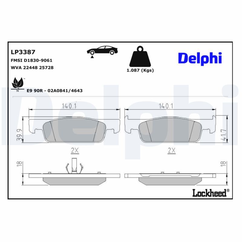 LP3387 DELPHI Kit pastiglie freno, Freno a disco 