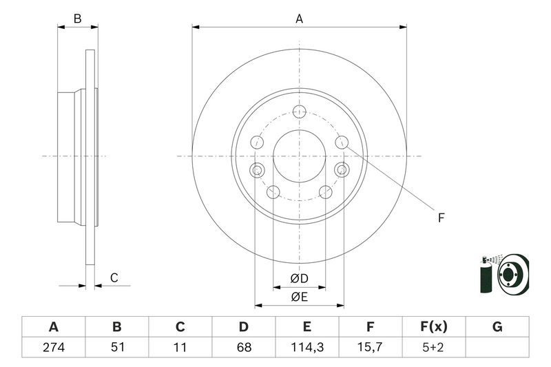 0986479J90 BOSCH Disco freno 