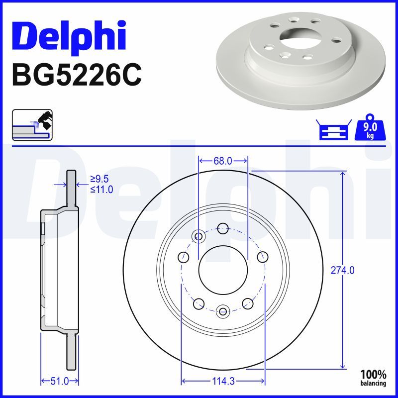 BG5226C DELPHI Disco freno 