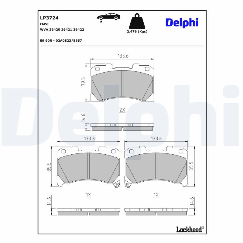 LP3724 DELPHI Kit pastiglie freno, Freno a disco 