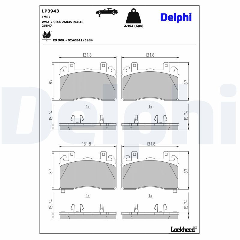 LP3943 DELPHI Kit pastiglie freno, Freno a disco 