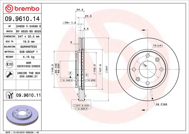 09.9610.14 BREMBO Disco freno 