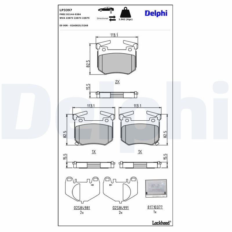 LP3397 DELPHI Kit pastiglie freno, Freno a disco 