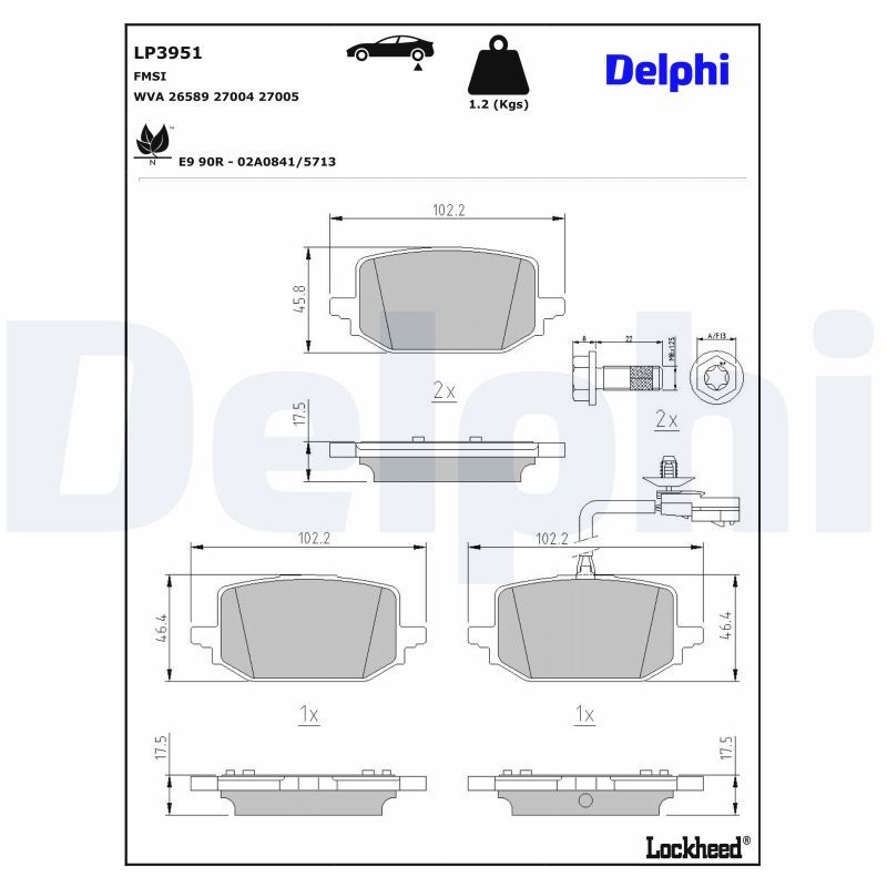 LP3951 DELPHI Kit pastiglie freno, Freno a disco 