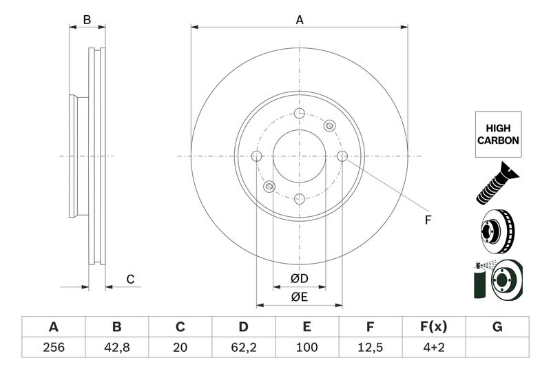 0986479G86 BOSCH Disco freno 
