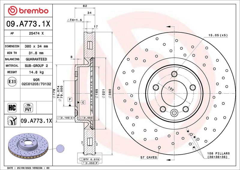 09.A773.1X BREMBO Disco freno 