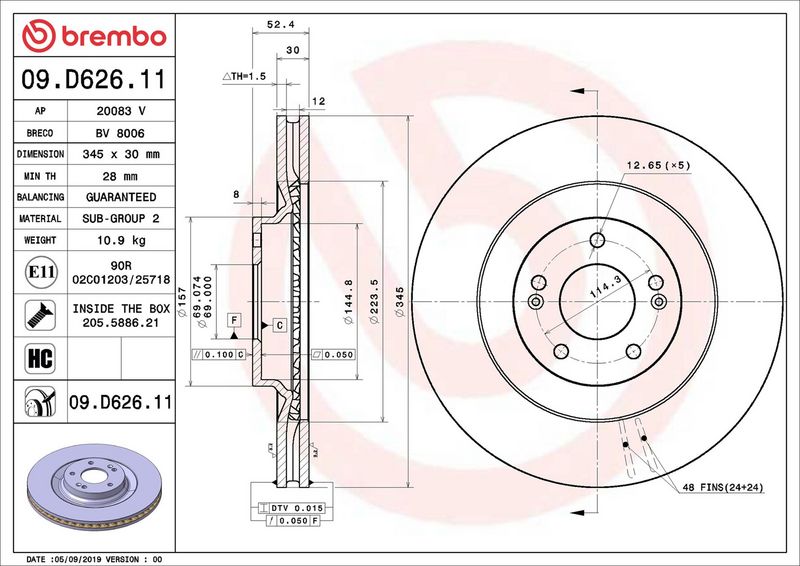 09.D626.11 BREMBO Disco freno 