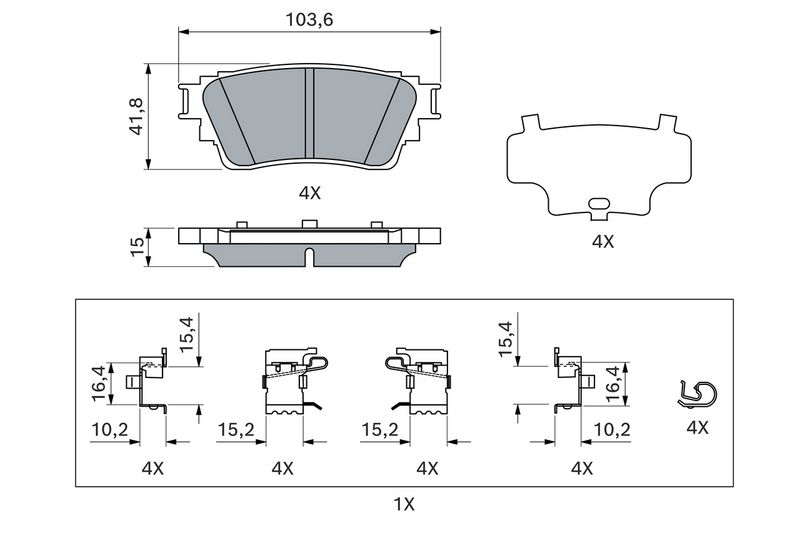 0986460458 BOSCH Kit pastiglie freno, Freno a disco 