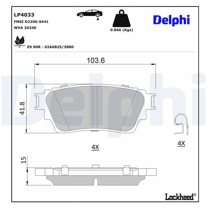 LP4033 DELPHI Kit pastiglie freno, Freno a disco 