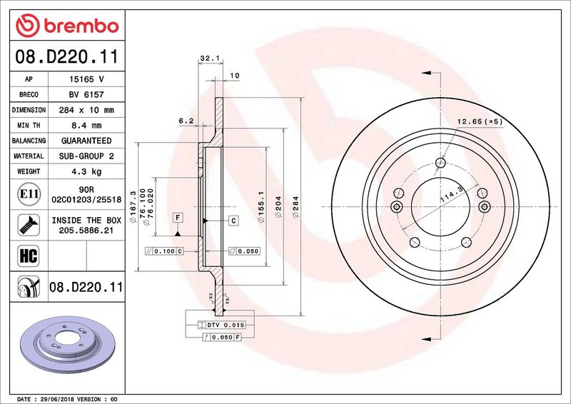 08.D220.11 BREMBO Disco freno 