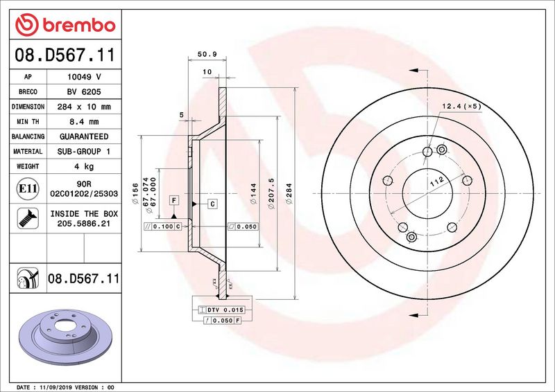 08.D567.11 BREMBO Disco freno 