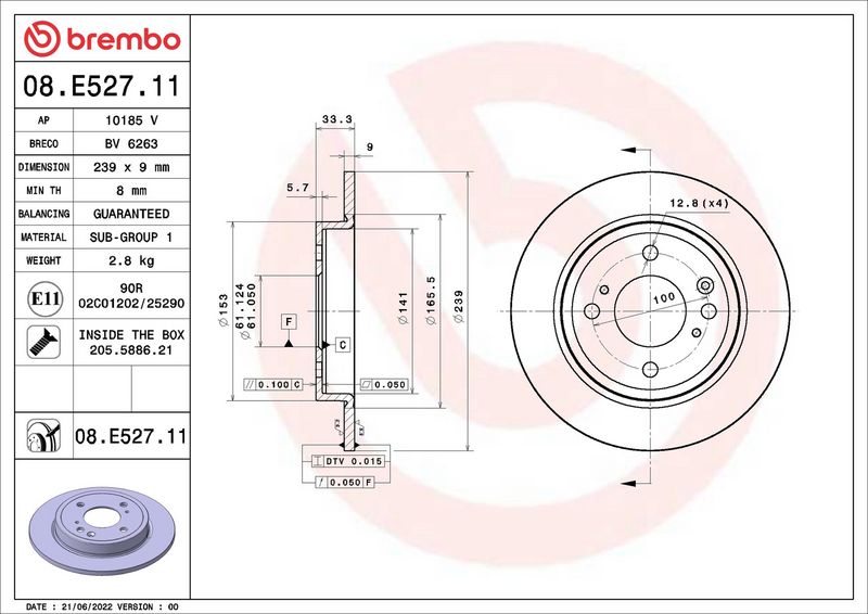 08.E527.11 BREMBO Disco freno 