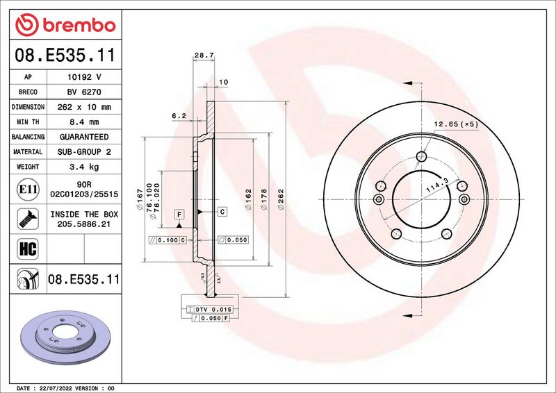 08.E535.11 BREMBO Disco freno 