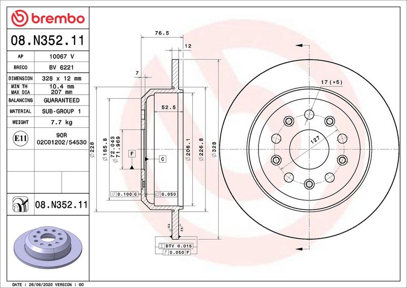 08.N352.11 BREMBO Disco freno 