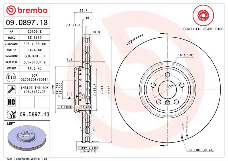 09.D897.13 BREMBO Disco freno 
