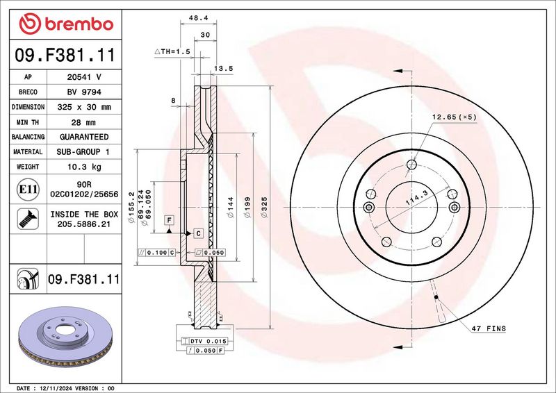 09.F381.11 BREMBO Disco freno 