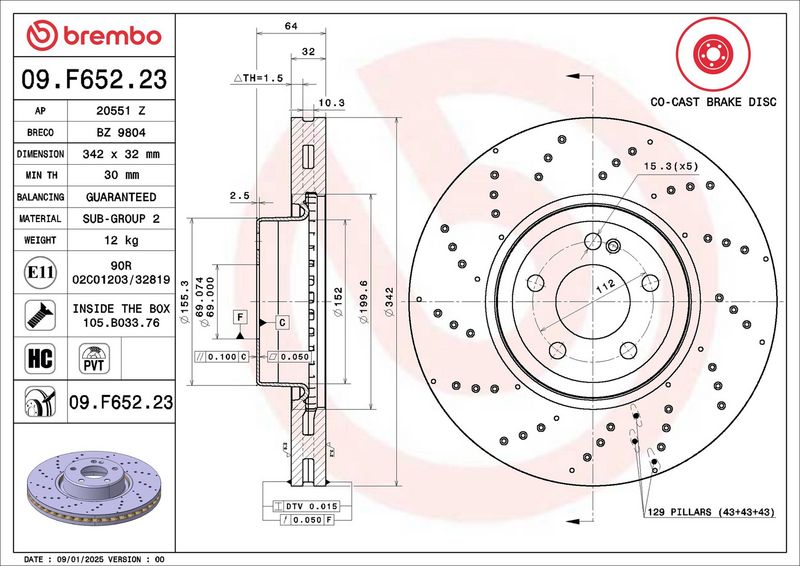 09.F652.23 BREMBO Disco freno 