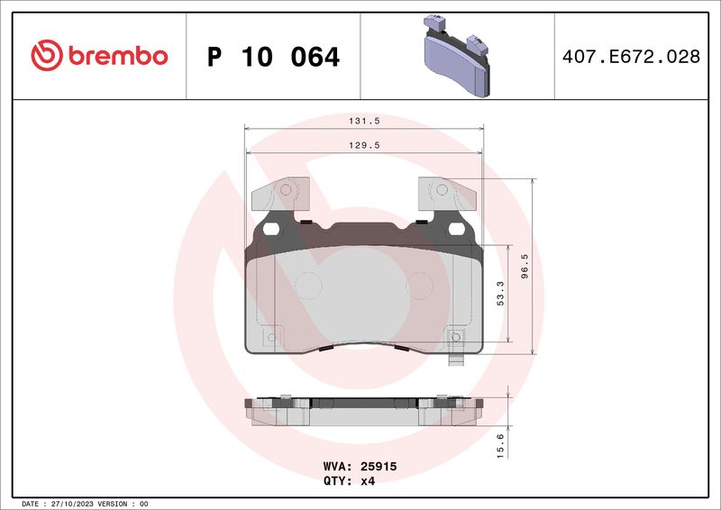 P10064 BREMBO Kit pastiglie freno, Freno a disco 