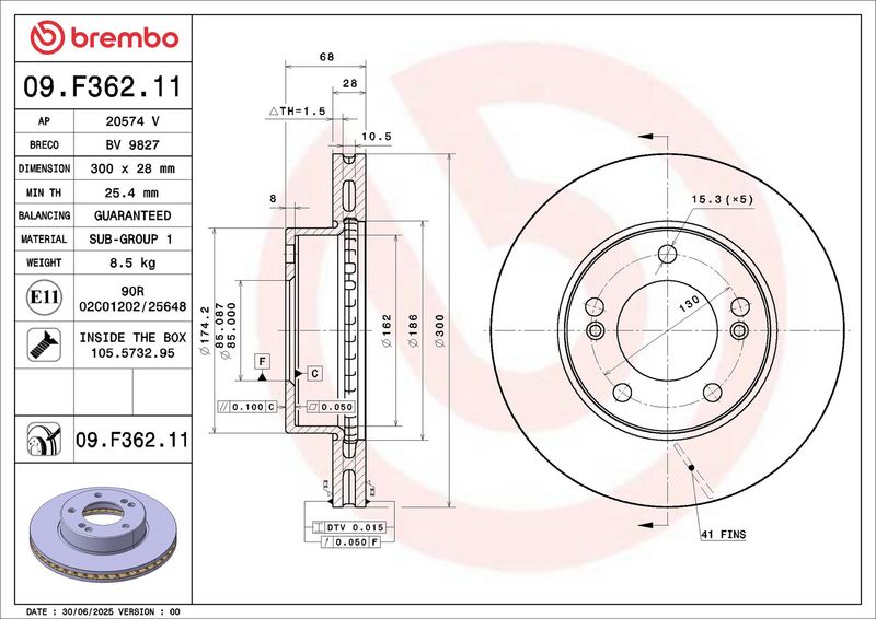 09.F362.11 BREMBO Disco freno 
