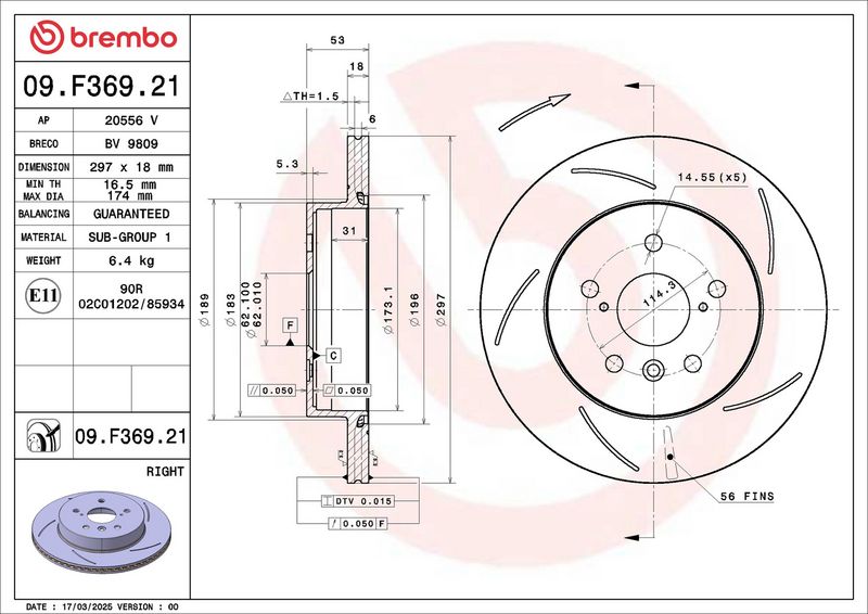 09.F369.21 BREMBO Disco freno 