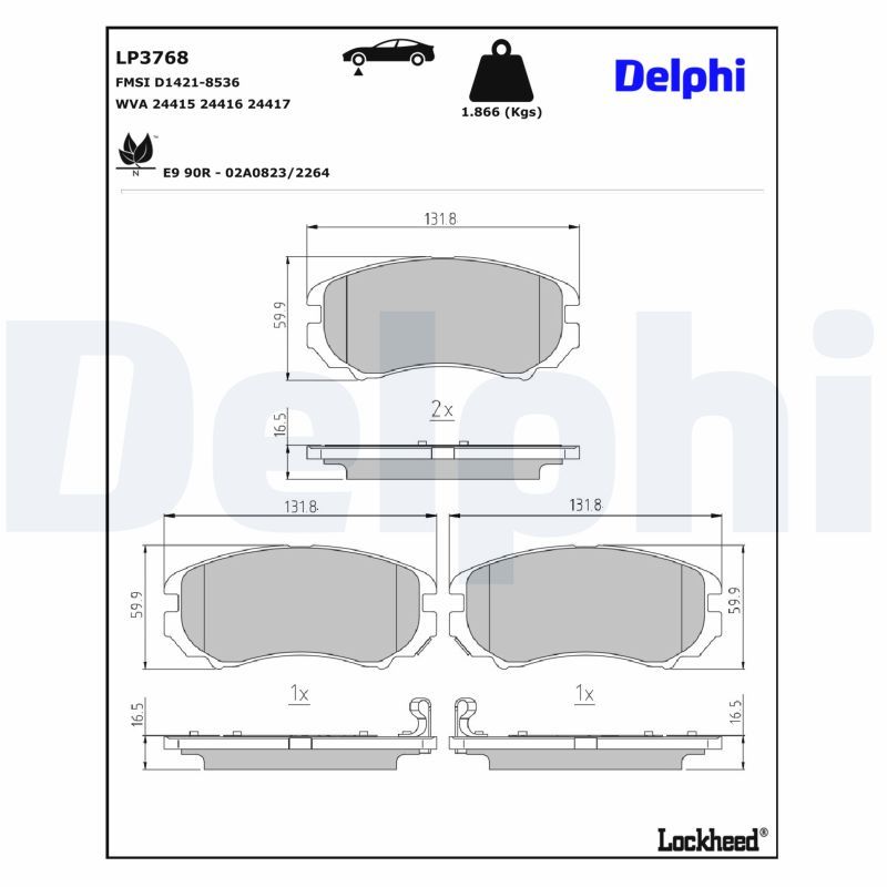 LP3768 DELPHI Kit pastiglie freno, Freno a disco 