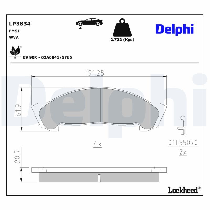 LP3834 DELPHI Kit pastiglie freno, Freno a disco Kit pastiglie freno, Freno di stazionamento a disco 