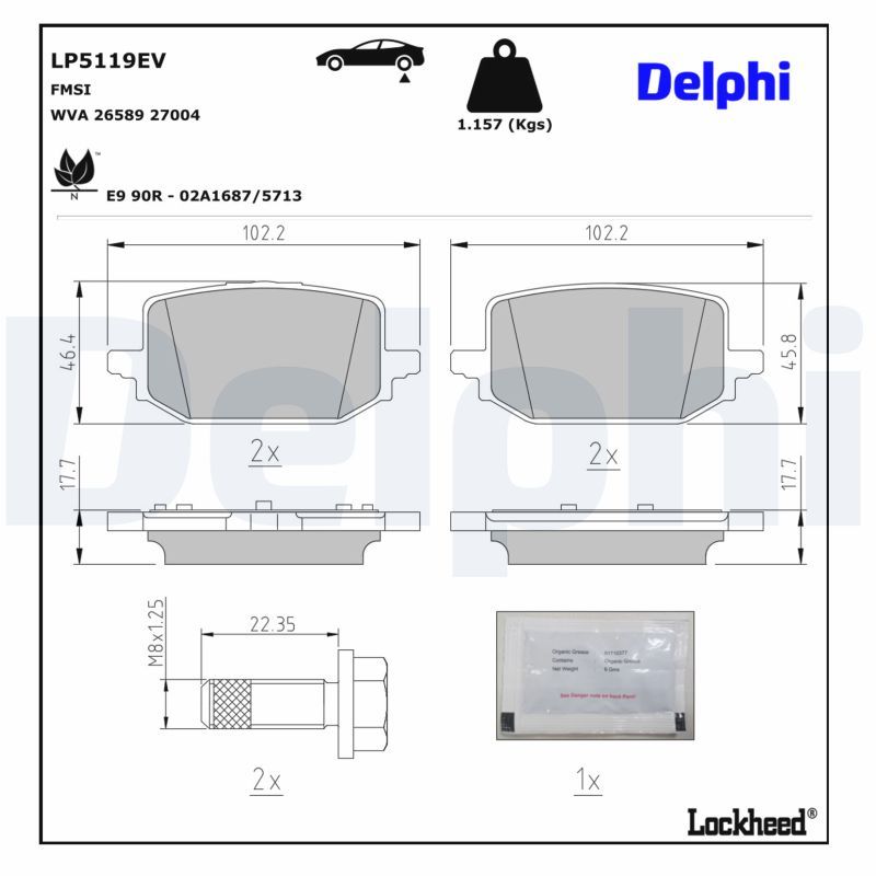 LP5119EV DELPHI Kit pastiglie freno, Freno a disco 
