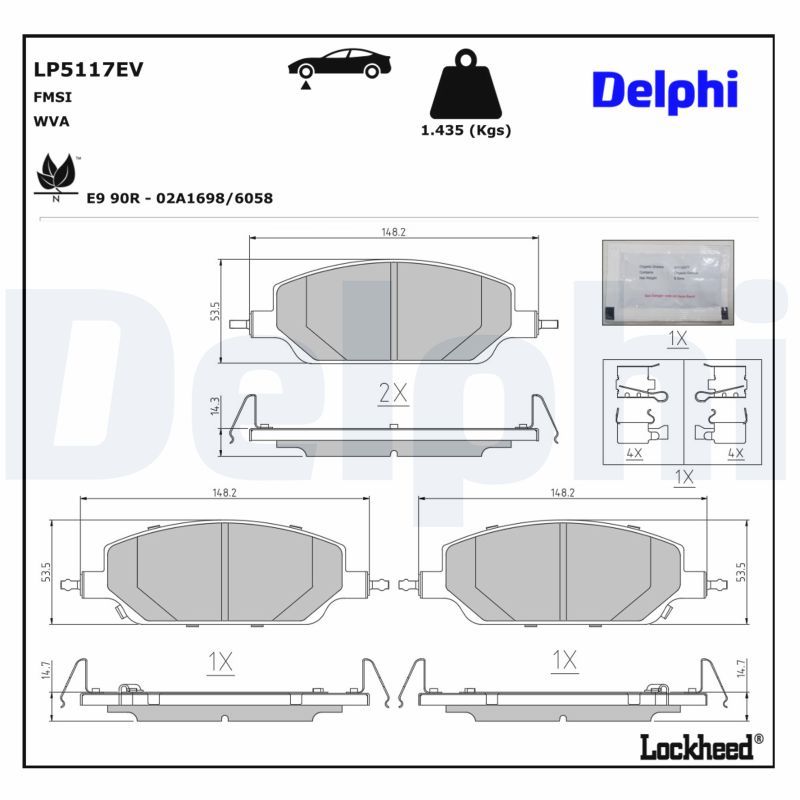 LP5117EV DELPHI Kit pastiglie freno, Freno a disco 