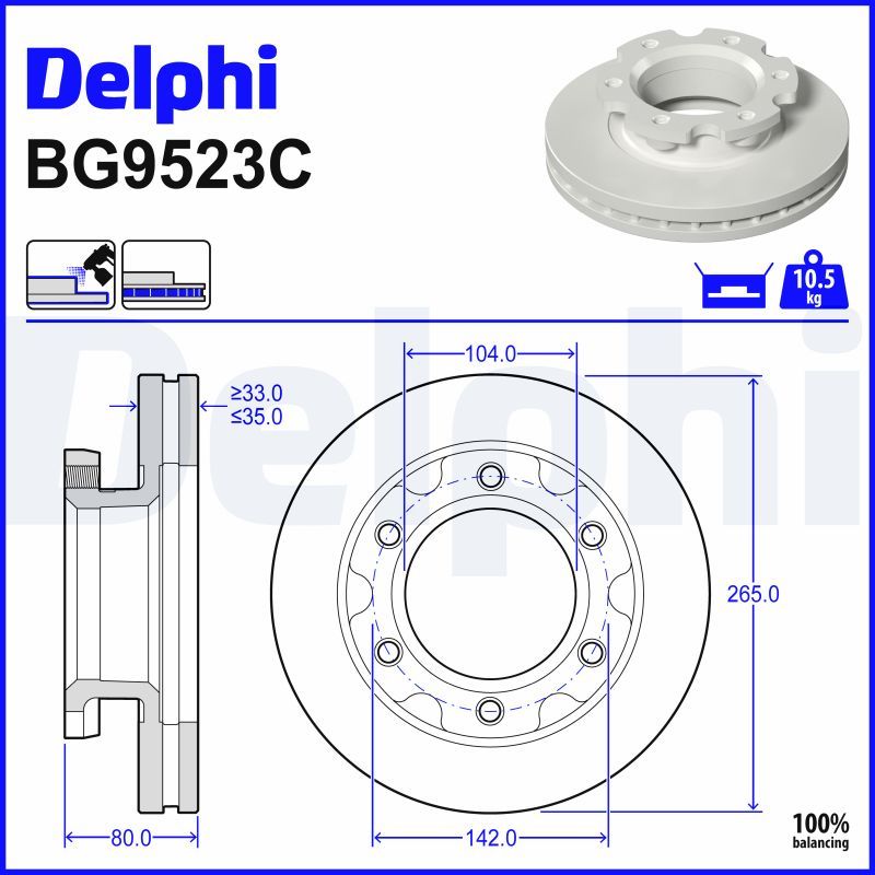 BG9523C DELPHI Disco freno 