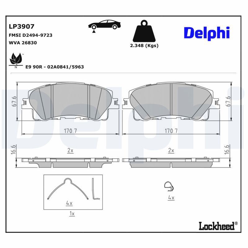 LP3907 DELPHI Kit pastiglie freno, Freno a disco 