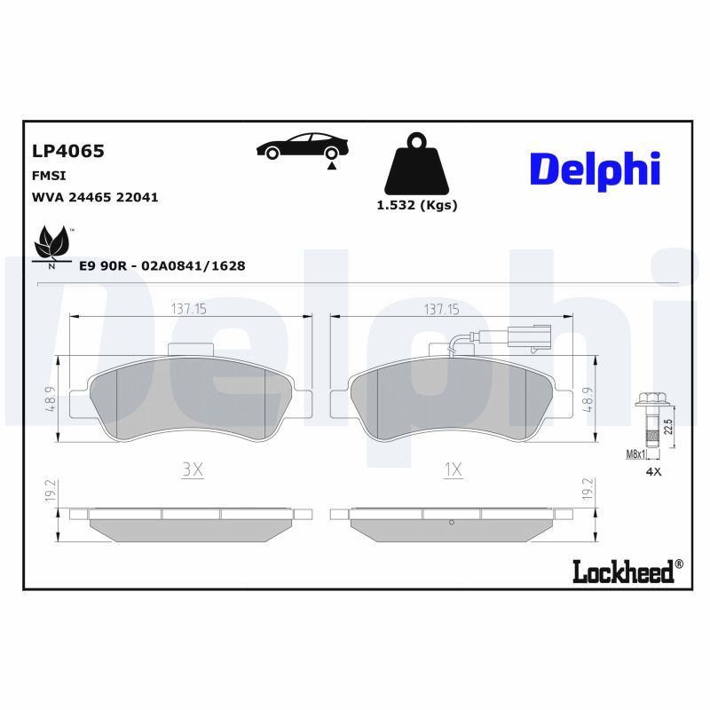 LP4065 DELPHI Kit pastiglie freno, Freno a disco 