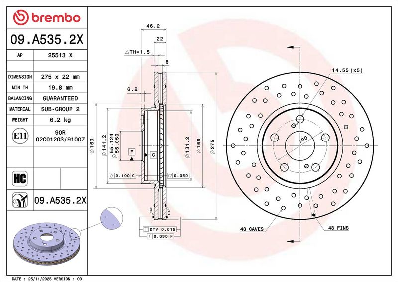 09.A535.2X BREMBO Disco freno 