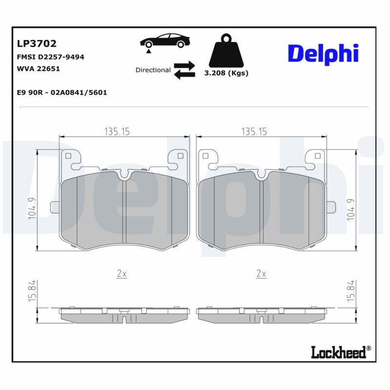 LP3702 DELPHI Kit pastiglie freno, Freno a disco 