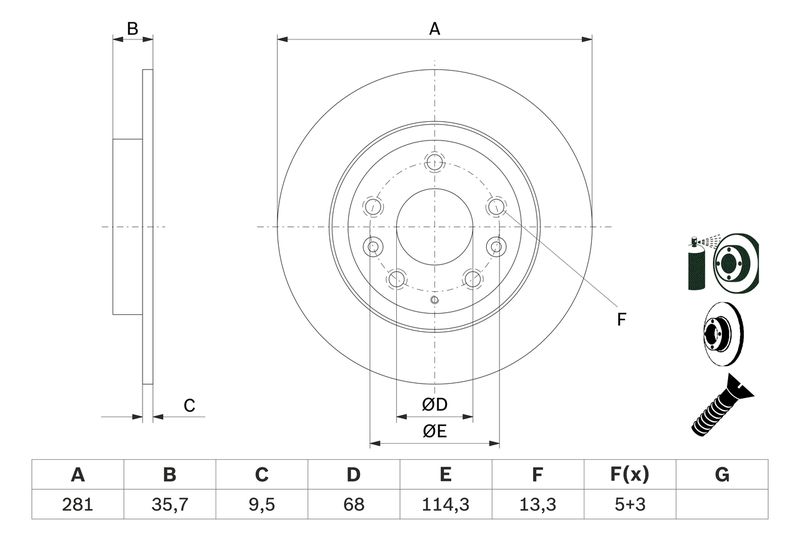 0986479E55 BOSCH Disco freno 
