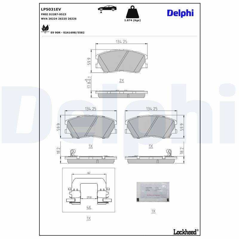LP5031EV DELPHI Kit pastiglie freno, Freno a disco 