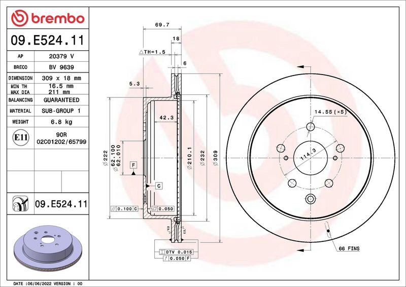 09.E524.11 BREMBO Disco freno 
