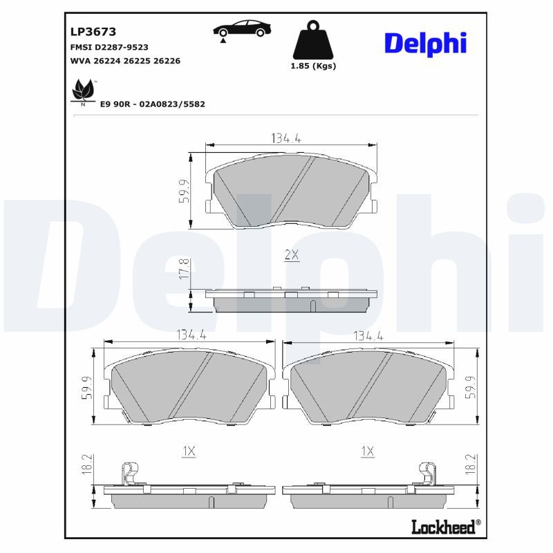 LP3673 DELPHI Kit pastiglie freno, Freno a disco 