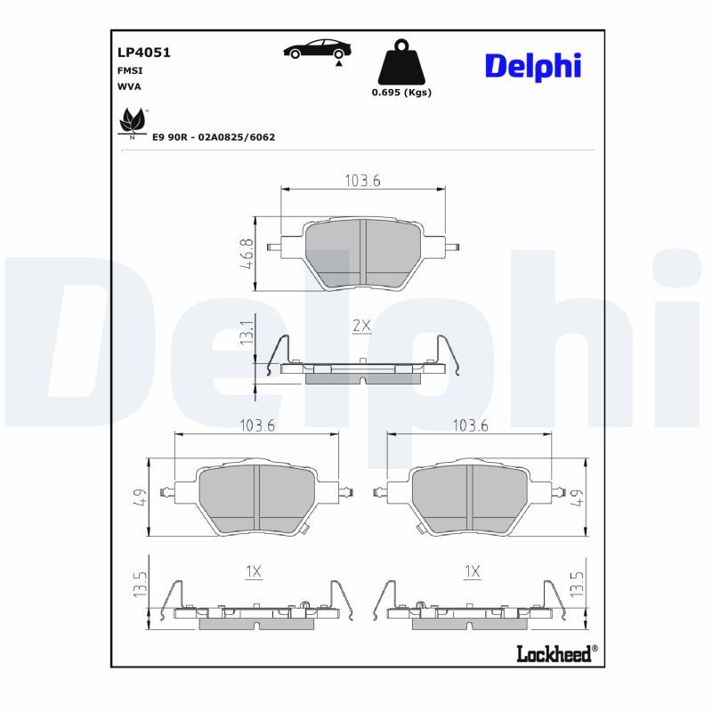 LP4051 DELPHI Kit pastiglie freno, Freno a disco Kit pastiglie freno, Freno di stazionamento a disco 