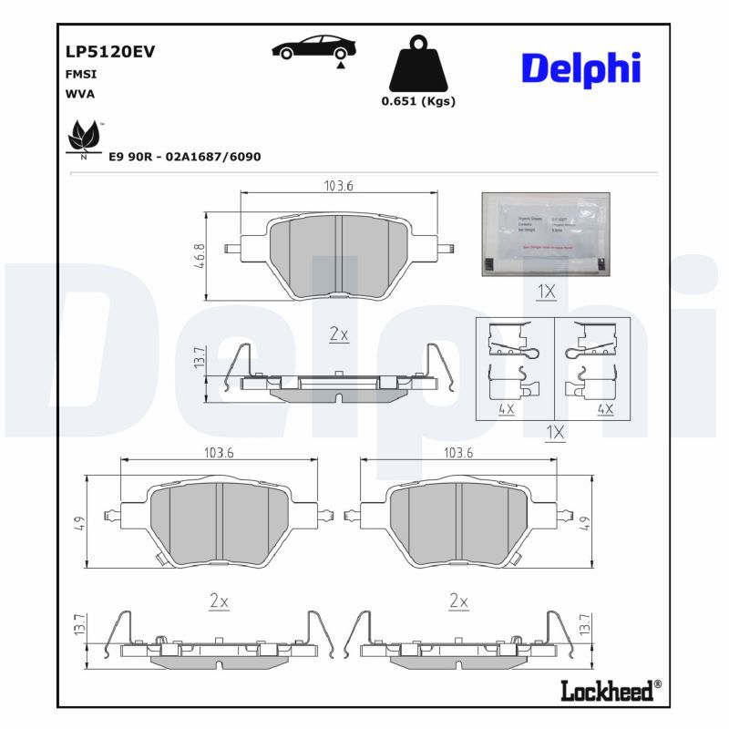 LP5120EV DELPHI Kit pastiglie freno, Freno a disco 