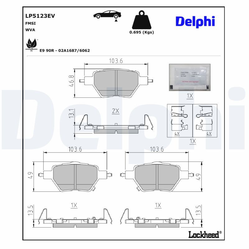 LP5123EV DELPHI Kit pastiglie freno, Freno a disco 