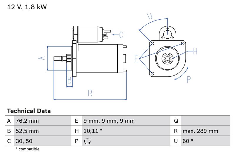 0986016190 BOSCH Motorino d'avviamento 