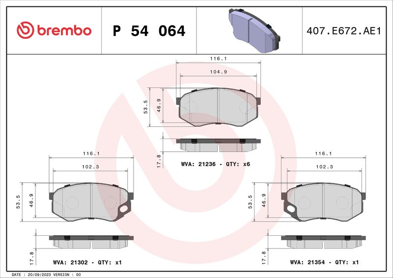 P54064 BREMBO Kit pastiglie freno, Freno a disco 