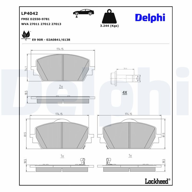 LP4042 DELPHI Kit pastiglie freno, Freno a disco 