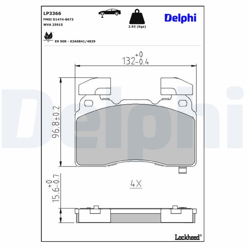 LP3366 DELPHI Kit pastiglie freno, Freno a disco 